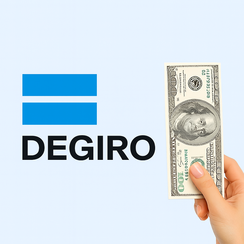 DEGIRO logo met hand vol geld ernaast
